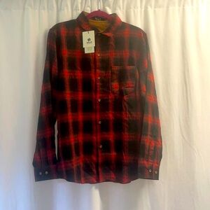 SSLR men's long sleeve size M red and black plaid flannel shirt NWT